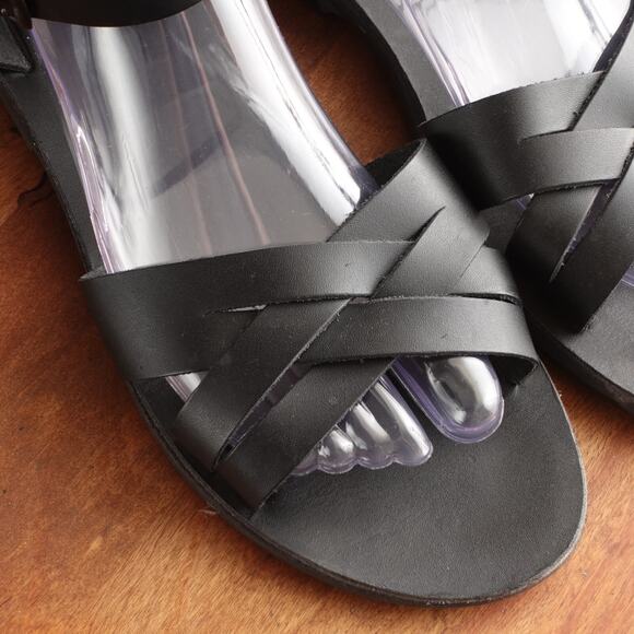 Jerusalem Sandals Womens SZ EU 40 US 9 BLK Chloe Leather Ankle Strap Flat Shoes - Picture 4 of 14